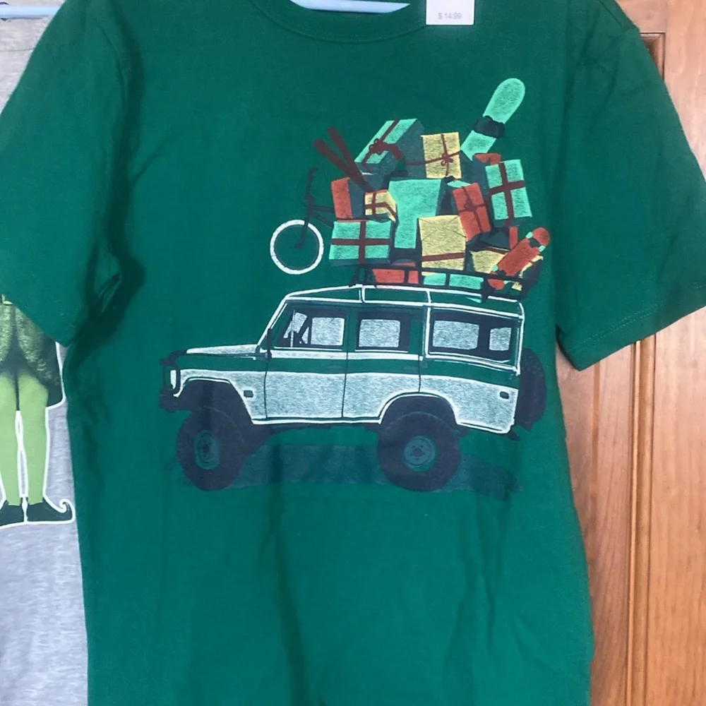 NWT Gap Elf Christmas long sleeve gray, size 8/M & short sleeve truck w/gifts